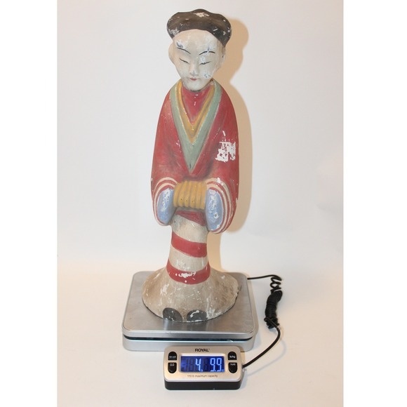 Vintage Chinese Asian Figurine Hand Painted Plaster Chalkware Statue Large 17" - Picture 10 of 13